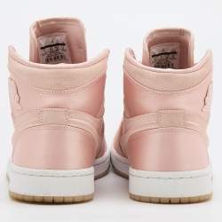 Pre Owned Air Jordan Light Pink Satin and Suede 1 Retro High Season of Her Sunset Tint High Top Sneakers Size 39