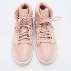 Pre Owned Air Jordan Light Pink Satin and Suede 1 Retro High Season of Her Sunset Tint High Top Sneakers Size 39