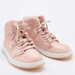Pre Owned Air Jordan Light Pink Satin and Suede 1 Retro High Season of Her Sunset Tint High Top Sneakers Size 39