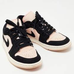 Pre Owned Air Jordans Black/Pink Nubuck Leather Air Jordan 1 Sneakers Size 38.5