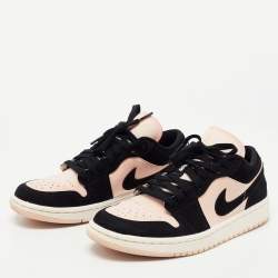 Pre Owned Air Jordans Black/Pink Nubuck Leather Air Jordan 1 Sneakers Size 38.5