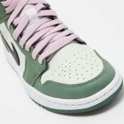 Pre Owned Air Jordans Green Leather Air Jordan 1 High Top Sneakers Size 39