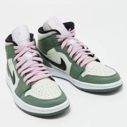 Pre Owned Air Jordans Green Leather Air Jordan 1 High Top Sneakers Size 39