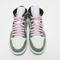 Pre Owned Air Jordans Green Leather Air Jordan 1 High Top Sneakers Size 39
