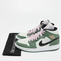 Pre Owned Air Jordans Green Leather Air Jordan 1 High Top Sneakers Size 39