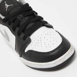 Pre Owned Air Jordans 1 Black/White Leather Low Black White Grey Sneakers Size 38