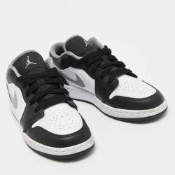 Pre Owned Air Jordans 1 Black/White Leather Low Black White Grey Sneakers Size 38