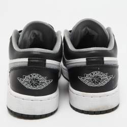 Pre Owned Air Jordans 1 Black/White Leather Low Black White Grey Sneakers Size 38