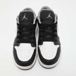 Pre Owned Air Jordans 1 Black/White Leather Low Black White Grey Sneakers Size 38