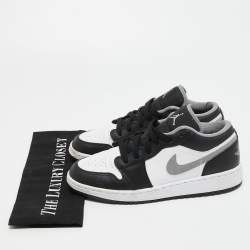 Pre Owned Air Jordans 1 Black/White Leather Low Black White Grey Sneakers Size 38