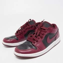 مملوكة مسبقًا Air Jordans Black/Burgundy Leather Air Jordan 1 Sneakers Size 38.5