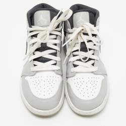 Pre Owned Air Jordans Tricolor Leather Air Jordan 1 Mid Light Smoke Grey Sneakers Size 37.5