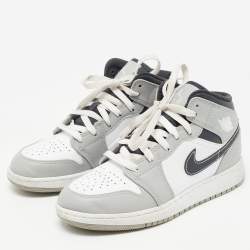 Pre Owned Air Jordans Tricolor Leather Air Jordan 1 Mid Light Smoke Grey Sneakers Size 37.5