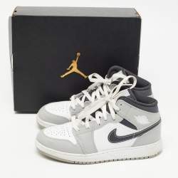 Pre Owned Air Jordans Tricolor Leather Air Jordan 1 Mid Light Smoke Grey Sneakers Size 37.5