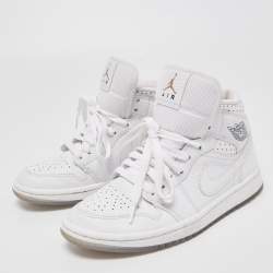Pre Owned Air Jordans White Leather Jordan 1 Unite Totale Sneakers Size 37.5