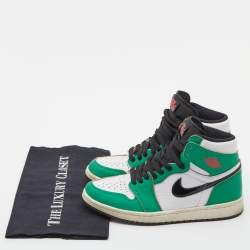 Pre Owned Air Jordans Green/White Leather 1 Retro High Top Sneakers Size 37.5