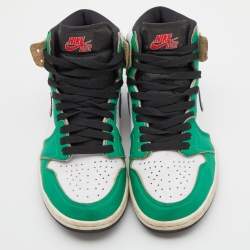 Pre Owned Air Jordans Green/White Leather 1 Retro High Top Sneakers Size 37.5
