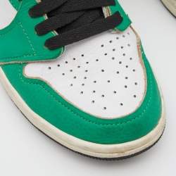 Pre Owned Air Jordans Green/White Leather 1 Retro High Top Sneakers Size 37.5