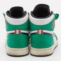 Pre Owned Air Jordans Green/White Leather 1 Retro High Top Sneakers Size 37.5