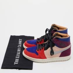 Pre Owned Air Jordans Multicolor Suede Jordan 1 'Court Lux' Aleali May Sneakers Size 38