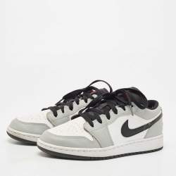 Air Jordan Grey/White Leather 1 Low Light Smoke Grey Sneakers Size 38.5