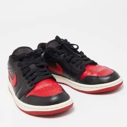 Pre Owned Air Jordans Red/Black Leather Air Jordan 1 Low Top Sneakers Size 37.5