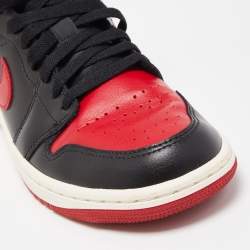 Pre Owned Air Jordans Red/Black Leather Air Jordan 1 Low Top Sneakers Size 37.5