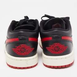 Pre Owned Air Jordans Red/Black Leather Air Jordan 1 Low Top Sneakers Size 37.5