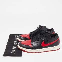 Pre Owned Air Jordans Red/Black Leather Air Jordan 1 Low Top Sneakers Size 37.5