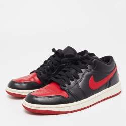 Pre Owned Air Jordans Red/Black Leather Air Jordan 1 Low Top Sneakers Size 37.5