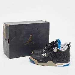 Pre Owned Air Jordans Black Leather Jordan 4 Retro BG Sneakers Size 38.5