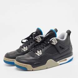 Pre Owned Air Jordans Black Leather Jordan 4 Retro BG Sneakers Size 38.5