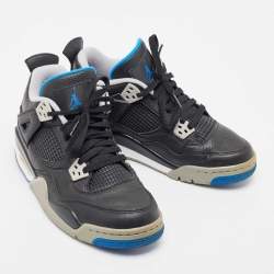 Pre Owned Air Jordans Black Leather Jordan 4 Retro BG Sneakers Size 38.5