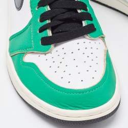 Pre Owned Air Jordans Green/White Leather 1 Retro High Top Sneakers Size 40