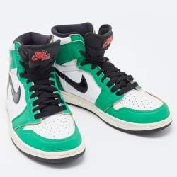 Pre Owned Air Jordans Green/White Leather 1 Retro High Top Sneakers Size 40