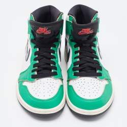 Pre Owned Air Jordans Green/White Leather 1 Retro High Top Sneakers Size 40