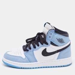 Pre Owned Air Jordans Blue/White Leather and Nubuck Air Jordan 1 High Top Sneakers Size 37.5