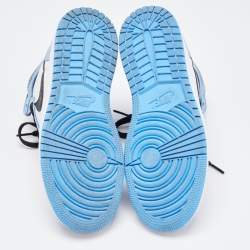 Pre Owned Air Jordans Blue/White Leather and Nubuck Air Jordan 1 High Top Sneakers Size 37.5