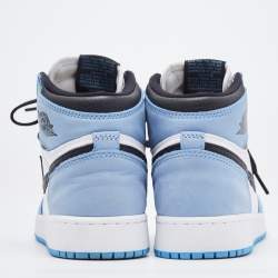 Pre Owned Air Jordans Blue/White Leather and Nubuck Air Jordan 1 High Top Sneakers Size 37.5