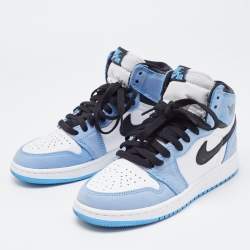 Pre Owned Air Jordans Blue/White Leather and Nubuck Air Jordan 1 High Top Sneakers Size 37.5