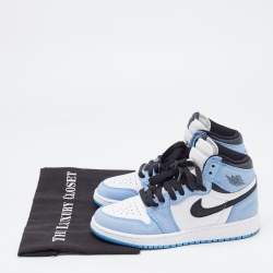 Pre Owned Air Jordans Blue/White Leather and Nubuck Air Jordan 1 High Top Sneakers Size 37.5