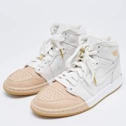 Pre Owned Nike Air Orange/Grey Leather Jordan 1 Retro High Premium 'Dipped Toe' Sneakers Size 38.5