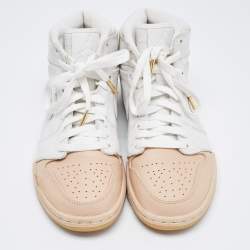 Pre Owned Nike Air Orange/Grey Leather Jordan 1 Retro High Premium 'Dipped Toe' Sneakers Size 38.5