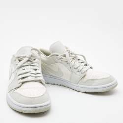 Pre Owned Air Jordans White/Grey Canvas Air Jordan 1 Low Spruce Aura Sneakers Size 38.5