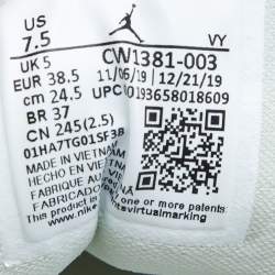 Pre Owned Air Jordans White/Grey Canvas Air Jordan 1 Low Spruce Aura Sneakers Size 38.5