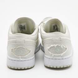 Pre Owned Air Jordans White/Grey Canvas Air Jordan 1 Low Spruce Aura Sneakers Size 38.5