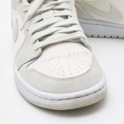 Pre Owned Air Jordans White/Grey Canvas Air Jordan 1 Low Spruce Aura Sneakers Size 38.5