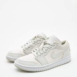 Pre Owned Air Jordans White/Grey Canvas Air Jordan 1 Low Spruce Aura Sneakers Size 38.5