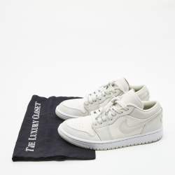 Pre Owned Air Jordans White/Grey Canvas Air Jordan 1 Low Spruce Aura Sneakers Size 38.5