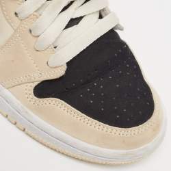 Pre Owned Air Jordans Beige/Black Nubuck Leather Jordan 1 Mid Barely Orange Sneakers Size 36